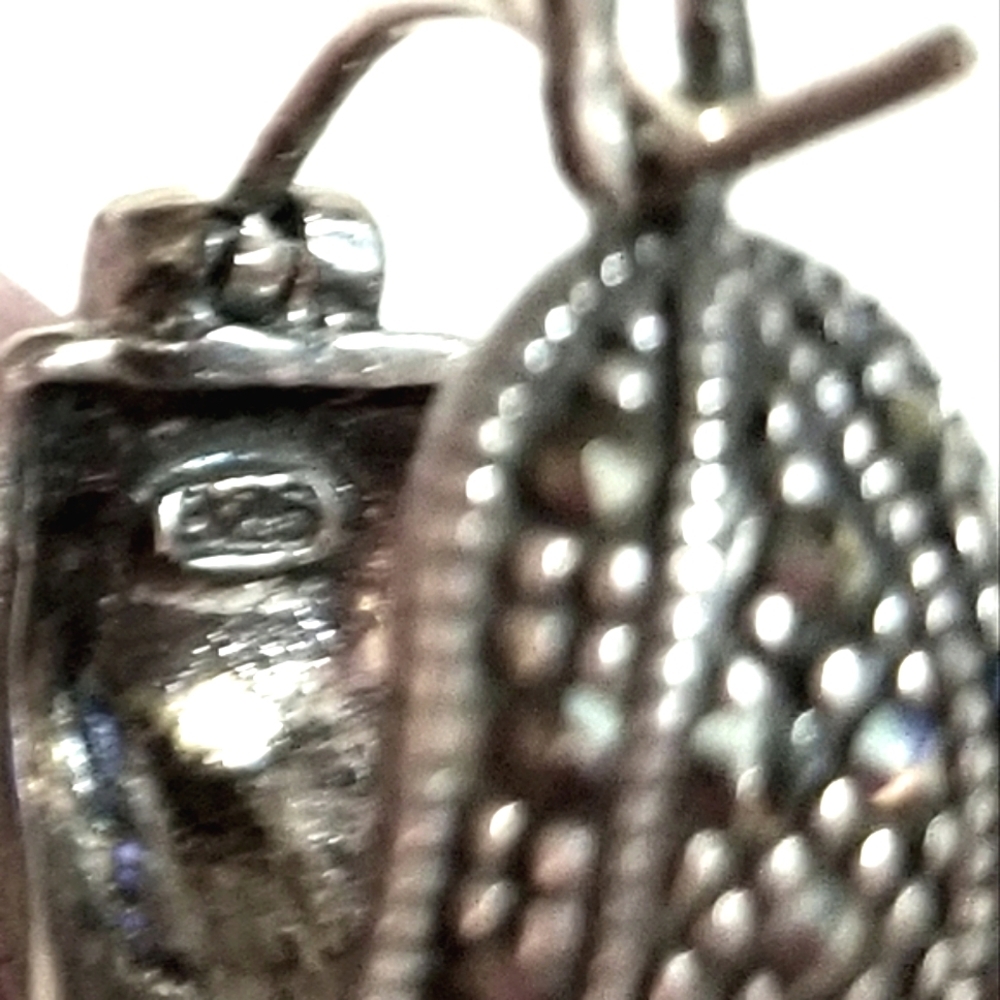 Vintage Sterling Marcasite Huggy Earrings - Picture 7 of 8